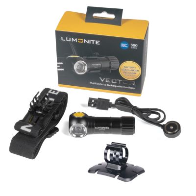 LUMONITE® Otsalamppu LUMONITE Vector, 500 lm, Perussetti + Työkypäräkiinnike (liimattava)