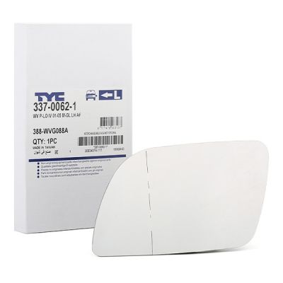 TYC Sivupeilin Lasi Vasen 337-0062-1 Peililasi, Ulkopeili VW,POLO (9N_),Polo Limousine (9A4, 9A2, 9N2, 9A6)